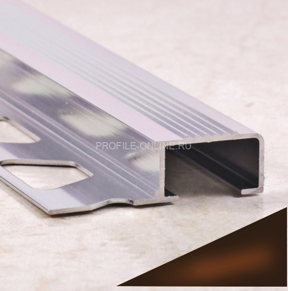 П-образный профиль алюминиевый с рифлением закладной 12х20 мм ПО-П12х20 бронза глянец 2,7 м