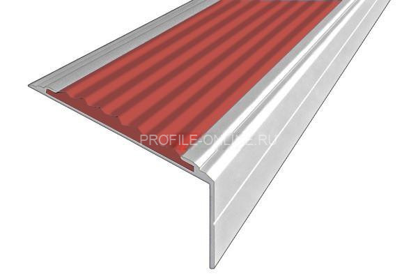 Алюминиевый угловой противоскользящий порог с резиновой вставкой 26х50 мм АУ-50-Анод серебро-красный 3 м
