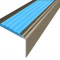 Алюминиевый угловой противоскользящий порог с резиновой вставкой 20х38 мм АУ-38-Анод шампань-голубой 2,7 м