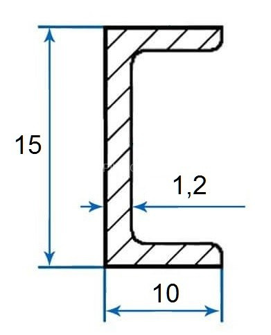 Алюминиевый П-профиль 10х15х10х1,2 мм серебро 3 м (швеллер)