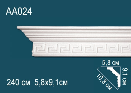 Потолочный плинтус с рисунком Перфект AA024 белый из полиуретана 91х108х58 мм 240 см