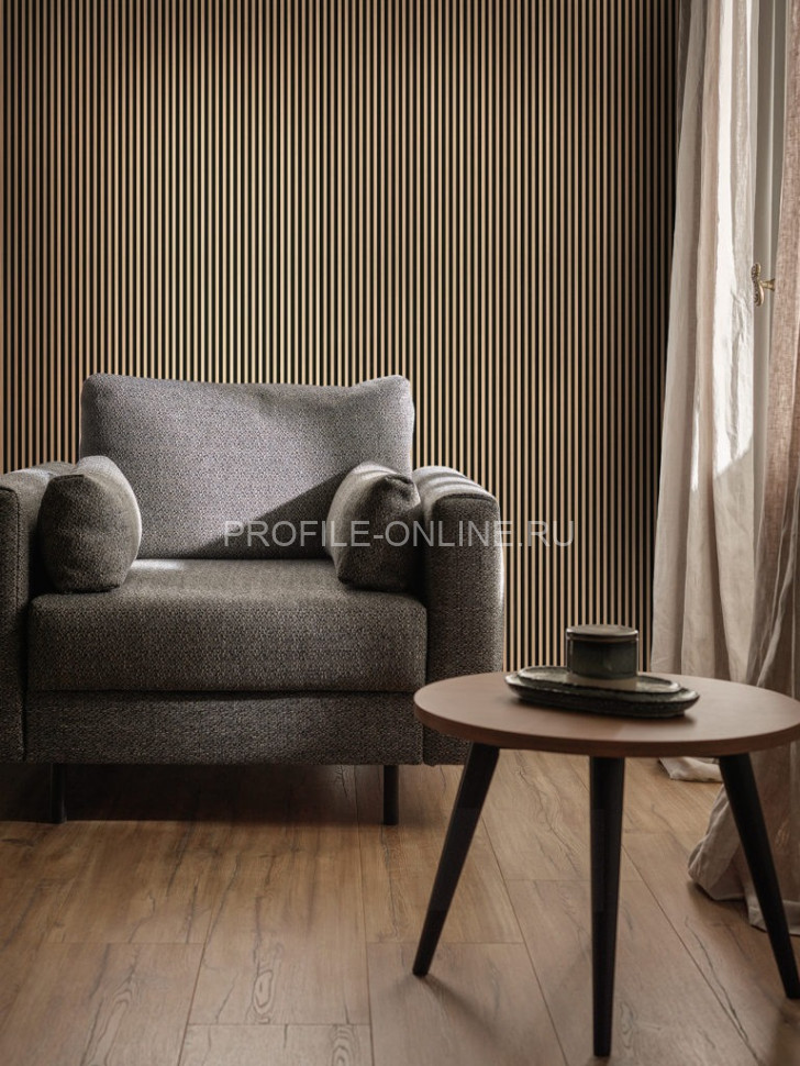 Стеновая реечная панель VOX LINERIO S-LINE дерево на черном фоне 2650х122х12 мм