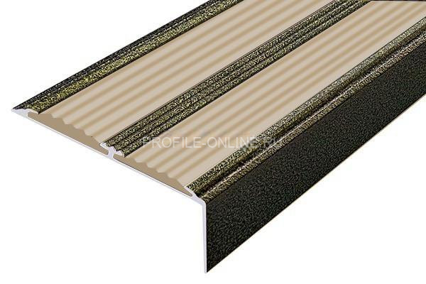 Алюминиевый противоскользящий угловой порог 70х22 мм с резиновыми вставками АУ-70-Антик бронза-бежевый 3 м