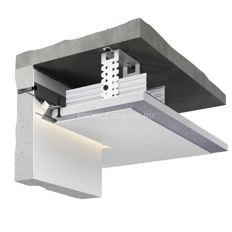 Потолочный теневой плинтус алюминиевый Decaro Engineering D005 под покраску с возможностью LED подсветки 2м