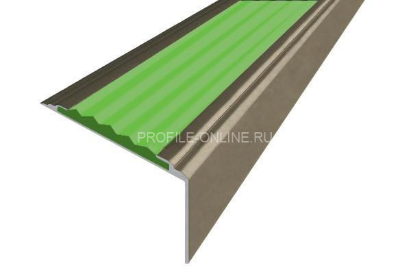 Алюминиевый угловой противоскользящий порог с резиновой вставкой 20х38 мм АУ-38-Анод шампань-зеленый 2,7 м