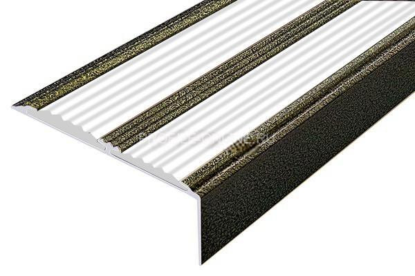 Алюминиевый противоскользящий угловой порог 70х22 мм с резиновыми вставками АУ-70-Антик бронза-белый 3 м