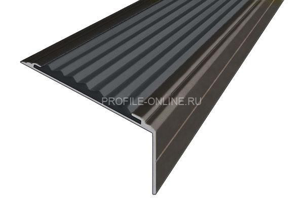 Алюминиевый угловой противоскользящий порог с резиновой вставкой 26х50 мм АУ-50-Анод коньяк-черный 3 м