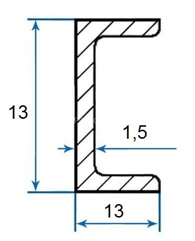 Алюминиевый П-профиль 13х13х13х1,5 мм серебро 3 м (швеллер)