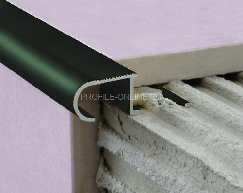 Алюминиевый Z-образный профиль овальный с рифлением 10 мм ZET OWAL PV49-19 черный блестящий 2,7 м