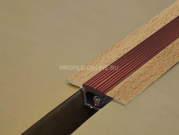 Алюминиевый порог одноуровневый 37 мм противоскользящий с кабель-каналом ПК-1 КД Бук светлый (коричневая вставка) 2,7 м (упаковка 10 штук)