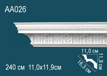 Потолочный плинтус с рисунком Перфект AA026 белый из полиуретана 119х163х110 мм 240 см