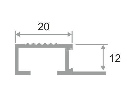 П-образный профиль алюминиевый с рифлением закладной 12х20 мм ПО-П12х20 серебро глянец 2,7 м