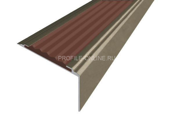 Алюминиевый угловой противоскользящий порог с резиновой вставкой 20х38 мм АУ-38-Анод шампань-коричневый 2,7 м
