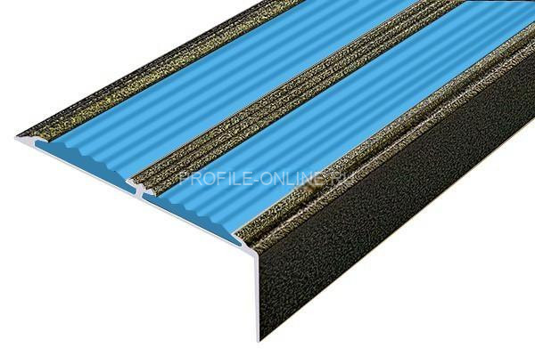 Алюминиевый противоскользящий угловой порог 70х22 мм с резиновыми вставками АУ-70-Антик бронза-голубой 3 м