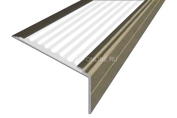 Алюминиевый угловой противоскользящий порог с резиновой вставкой 26х50 мм АУ-50-Анод шампань-белый 3 м