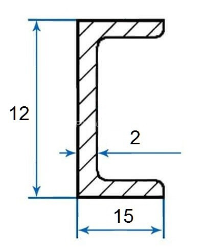 Алюминиевый П-профиль 15х12х15х2 мм 3м (швеллер)