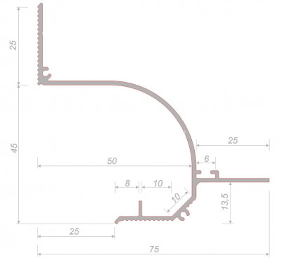 Потолочный теневой плинтус алюминиевый Decaro Engineering D006 под покраску с возможностью LED подсветки 2м