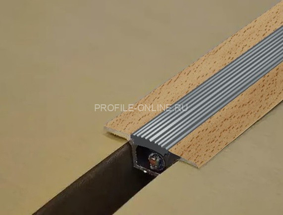 Алюминиевый порог одноуровневый 37 мм противоскользящий с кабель-каналом ПК-1 КД Бук светлый (серая вставка) 2,7 м (упаковка 10 штук)