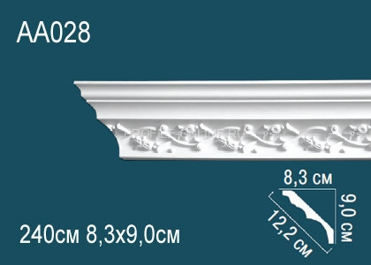 Потолочный плинтус с рисунком Перфект AA028 белый из полиуретана 90х122х83 мм 240 см