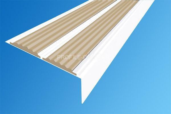 Алюминиевый противоскользящий угловой порог 70х22 мм с резиновыми вставками АУ-70-Краш белый глянец-бежевый 3 м