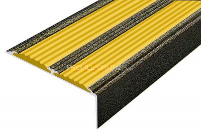 Алюминиевый противоскользящий угловой порог 70х22 мм с резиновыми вставками АУ-70-Антик бронза-желтый 3 м