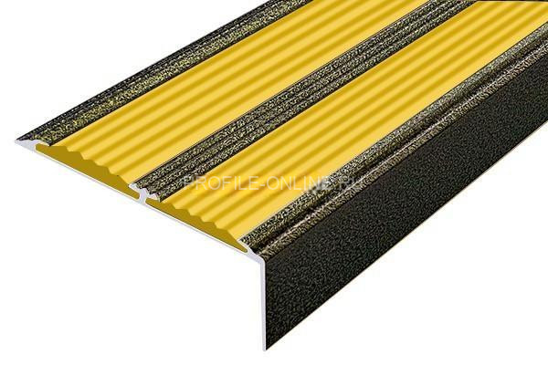 Алюминиевый противоскользящий угловой порог 70х22 мм с резиновыми вставками АУ-70-Антик бронза-желтый 3 м