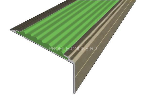 Алюминиевый угловой противоскользящий порог с резиновой вставкой 26х50 мм АУ-50-Анод шампань-зеленый 3 м
