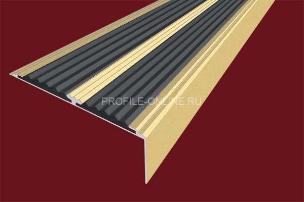 Алюминиевый противоскользящий угловой порог 70х22 мм с резиновыми вставками АУ-70-Анод золото-черный 3 м