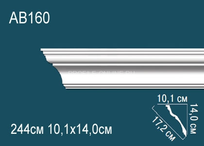 Гладкий потолочный плинтус Перфект AB160 белого цвета из полиуретана 140х172х101 мм 244 см