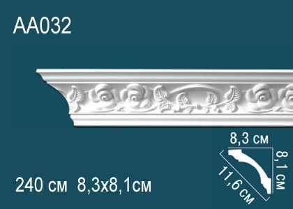 Потолочный плинтус с рисунком Перфект AA032 белый из полиуретана 81х116х83 мм 240 см
