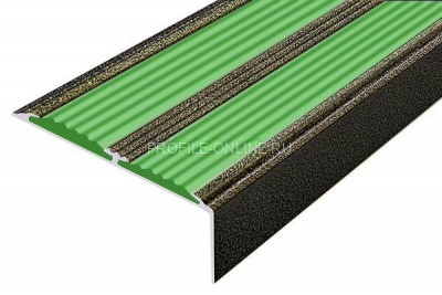 Алюминиевый противоскользящий угловой порог 70х22 мм с резиновыми вставками АУ-70-Антик бронза-зеленый 3 м