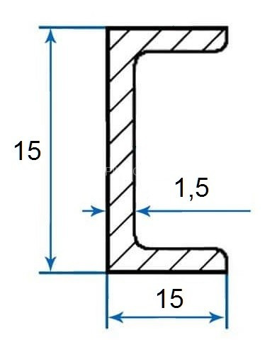 Алюминиевый П-профиль 15х15х15х1,5 мм серебро 3 м (швеллер)