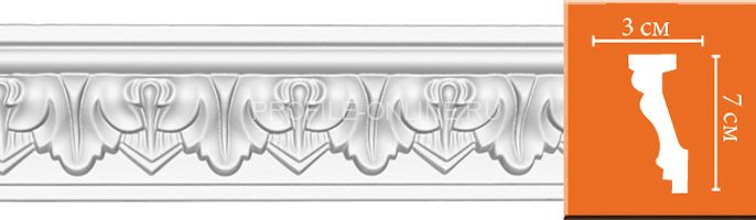Плинтус потолочный с рисунком капли с пальметтами DECOMASTER 95214F гибкий (70x30x2400) из полиуретана, белый под покраску