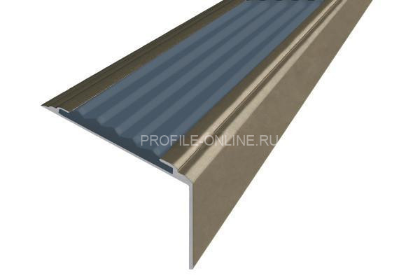 Алюминиевый угловой противоскользящий порог с резиновой вставкой 20х38 мм АУ-38-Анод шампань-серый 2,7 м
