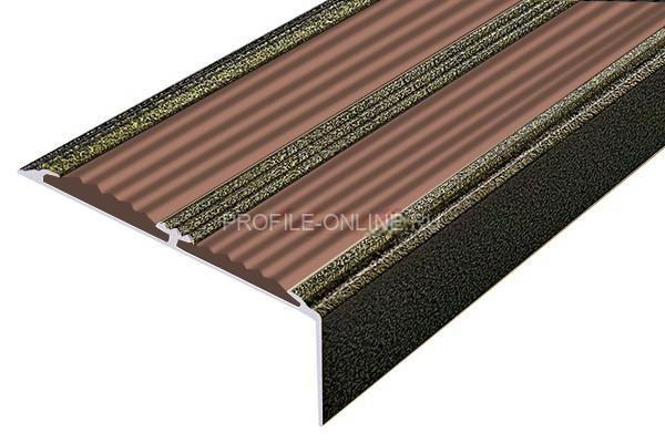 Алюминиевый противоскользящий угловой порог 70х22 мм с резиновыми вставками АУ-70-Антик бронза-коричневый 3 м