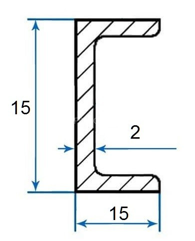 Алюминиевый П-профиль 15х15х15х2 мм 3м (швеллер)