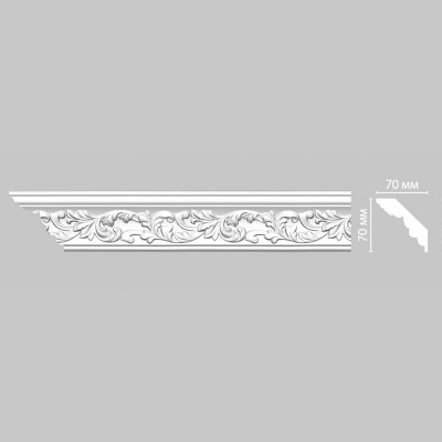 Плинтус потолочный с рисунком растительный орнамент DECOMASTER 95775F гибкий (70x70x2400) из полиуретана, белый под покраску
