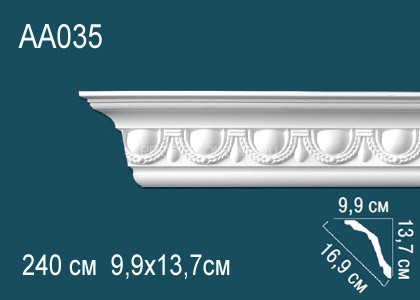 Потолочный плинтус с рисунком Перфект AA035 белый из полиуретана 137х169х99 мм 240 см