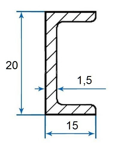 Алюминиевый П-профиль 15х20х15х1,5 мм 3м (швеллер)