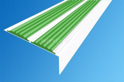 Алюминиевый противоскользящий угловой порог 70х22 мм с резиновыми вставками АУ-70-Краш белый глянец-зеленый 3 м