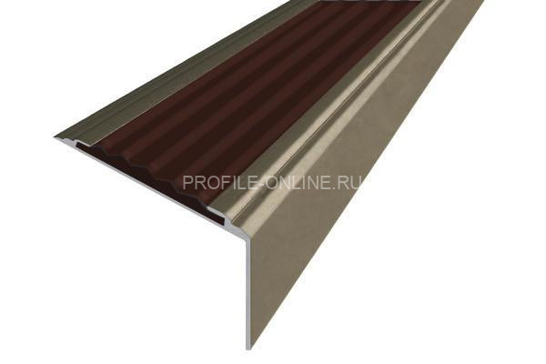 Алюминиевый угловой противоскользящий порог с резиновой вставкой 20х38 мм АУ-38-Анод шампань-темно-коричневый 2,7 м