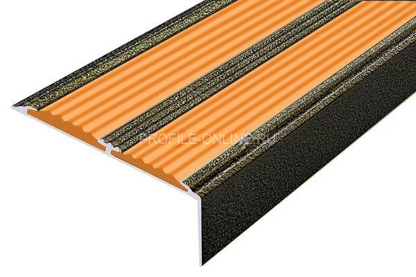 Алюминиевый противоскользящий угловой порог 70х22 мм с резиновыми вставками АУ-70-Антик бронза-оранжевый 3 м