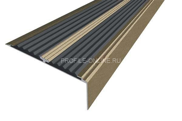 Алюминиевый противоскользящий угловой порог 70х22 мм с резиновыми вставками АУ-70-Анод шампань-черный 3 м