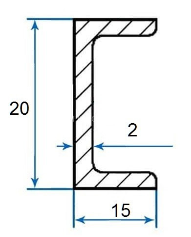 Алюминиевый П-профиль 15х20х15х2 мм 3м (швеллер)
