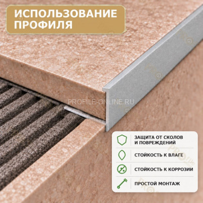 Профиль г-образный алюминиевый для наружных углов плитки МПА-Г10  мм с кромкой 2 мм светло-серый муар 2,7 м