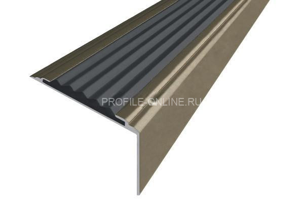 Алюминиевый угловой противоскользящий порог с резиновой вставкой 20х38 мм АУ-38-Анод шампань-черный 2,7 м