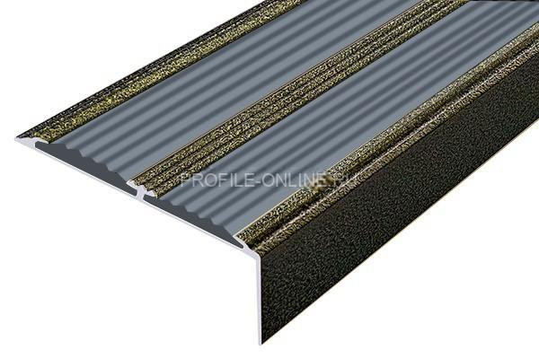 Алюминиевый противоскользящий угловой порог 70х22 мм с резиновыми вставками АУ-70-Антик бронза-серый 3 м