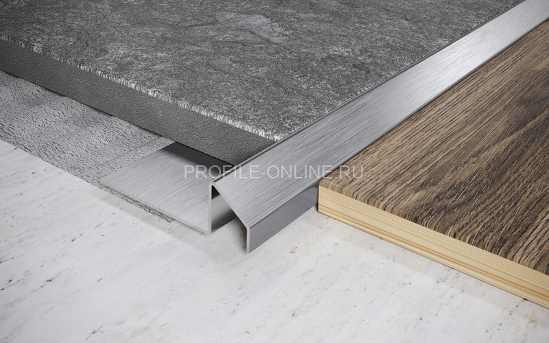 Закладной профиль из нержавеющей стали со скосом для плитки 15 мм FSF 15 S сатинированная сталь 270 см