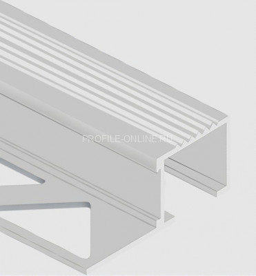 Алюминиевый П-образный профиль закладной с рифлением 20х12 мм PV52-02 серебро матовое 2,7 м