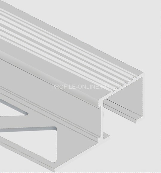 Алюминиевый П-образный профиль закладной с рифлением 20х12 мм PV52-02 серебро матовое 2,7 м